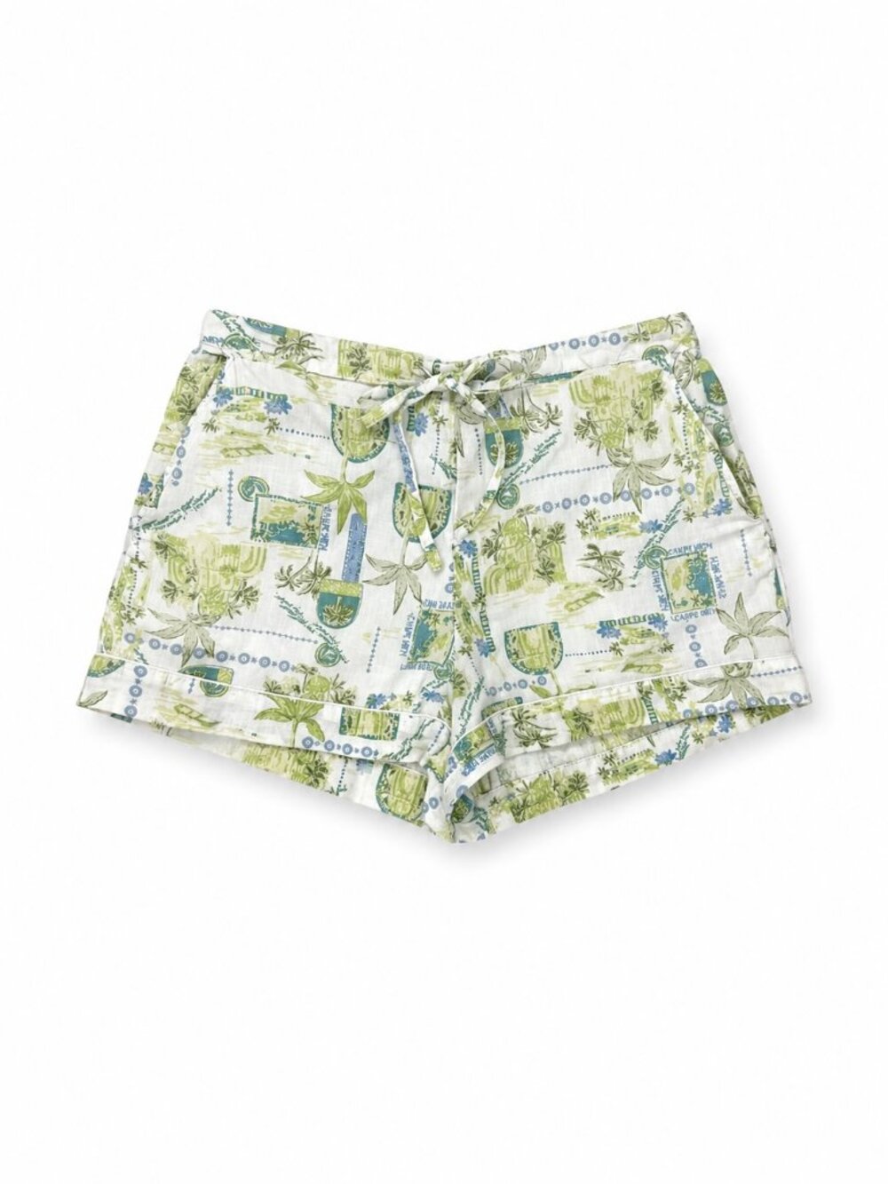 Calypso St. Barth 100% Cotton Lounge Shorts | White & Green Tropical | Size M